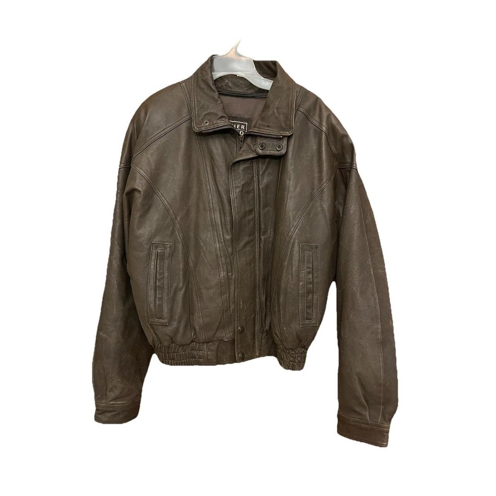 Leather Limited Men's Brown Leather Bomber Jacket Zips & Snaps Zip Front Sz L